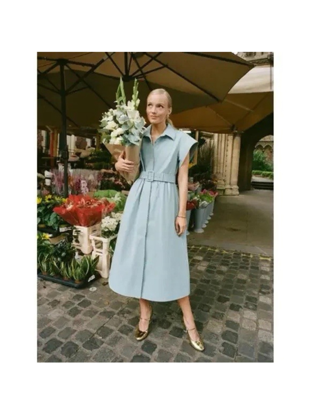 Tuckernuck Slate Blue Chloe Midi Dress Small Collar Belted Moir Classic Coastal